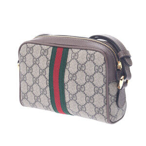 Gucci Shoulder Leather Ophidia Tan GG Canvas Beige Ebony Supreme Bag